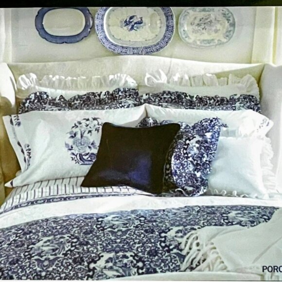 Two (2) Ralph Lauren Tamarind Porcelain Blue King Ruffled Pillow Shams - Picture 2 of 6